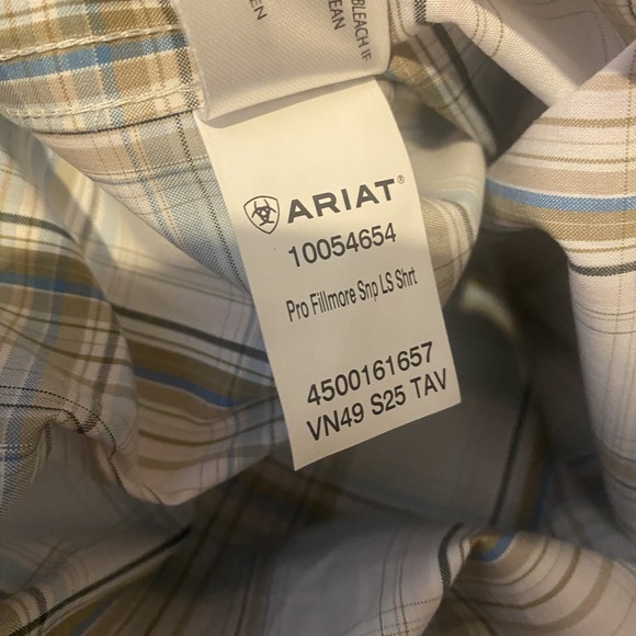 NWT Ariat Shirt Tan Blue Plaid Pearl Snap Button Up Western Pro Fit Mens XL - Picture 11 of 11